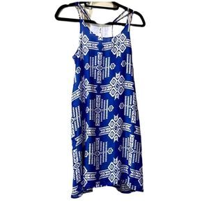 Rachel Kate Women’s Small Spaghetti Straps Blue & White Patterned Mini Dress